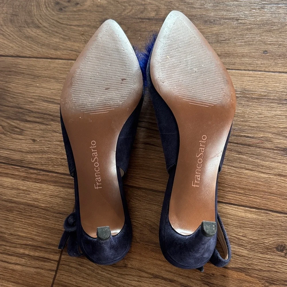 Franco Sarto Black Heels with Red and Blue Fur Accents - Picture 3 of 3